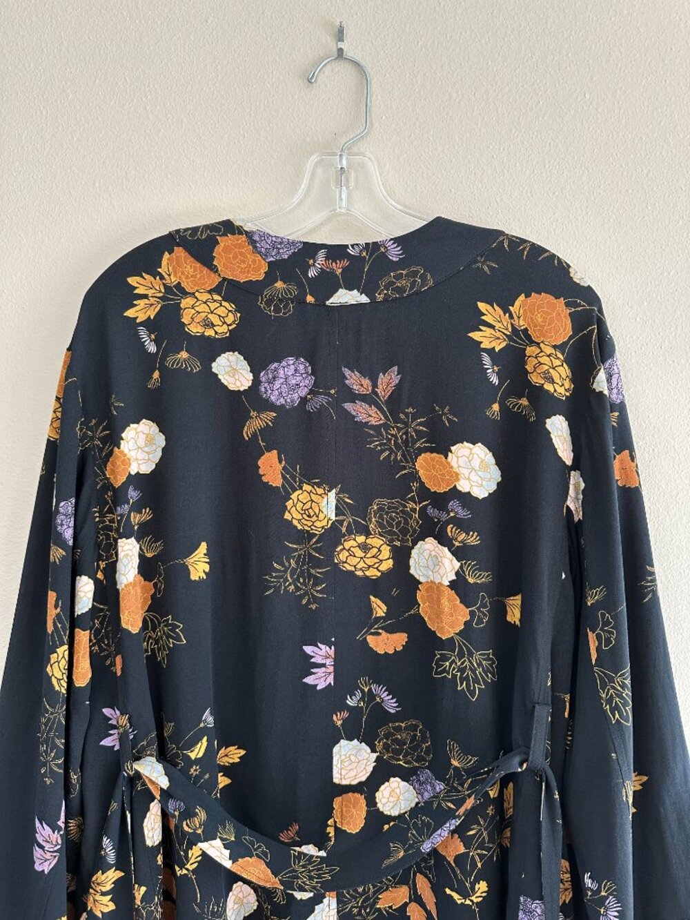 Free People Peony Wrap Kimono Jacket, Black Floral, S - Picture 10 of 10